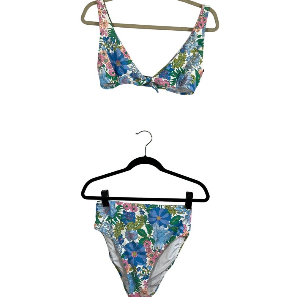J. Crew Blue and Pink Bikini with Tropical Print